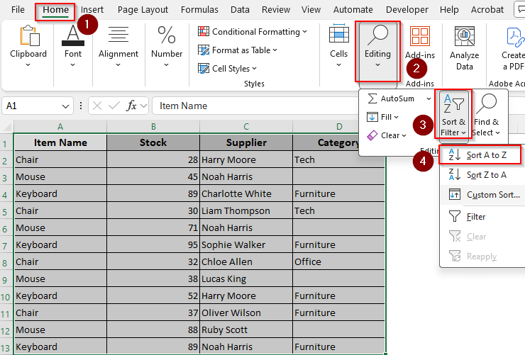 Using the Sort Feature to Delete Blank Cells and Rearrange Data