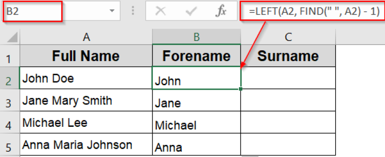 Separate First and Last Names with Space in Excel Formula - Excel Insider