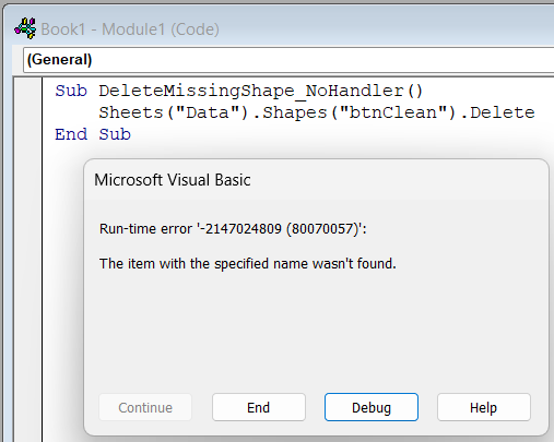 Use On Error Resume Next to Skip a Missing-Shape Error in Excel VBA