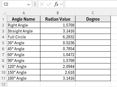 Using the DEGREES Function to Instantly Convert Radians
