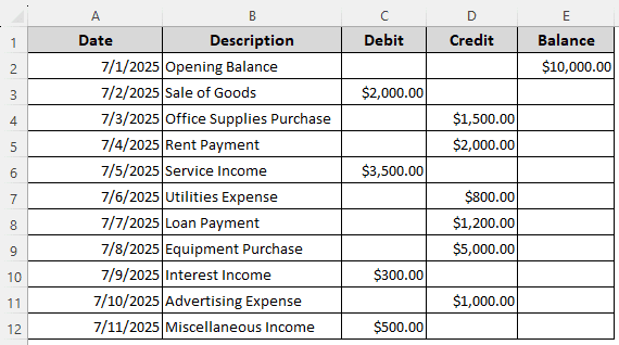 Using Mathematical Expressions to Calculate Debit/Credit