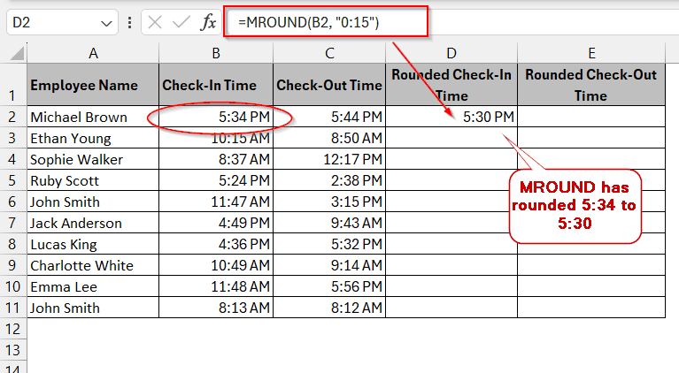 Rounding Time to Nearest 15 Minutes Using MROUND Function