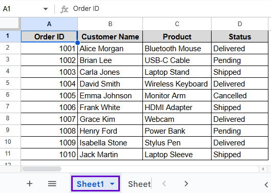 Using Direct Cell Reference to Copy Data from One Sheet to Another
