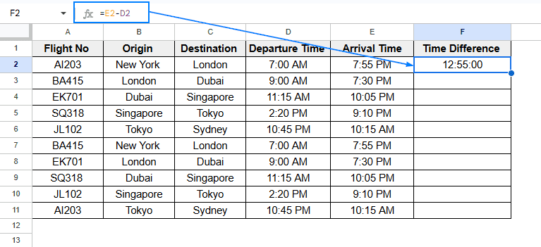 Calculate Duration Between Two Times by Subtraction