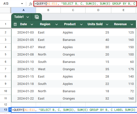 Use QUERY to Group by Multiple Columns in Google Sheets