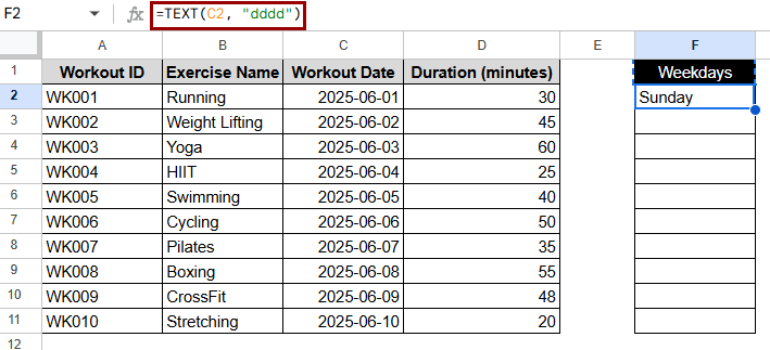 Using the TEXT Function to Extract Weekday Name