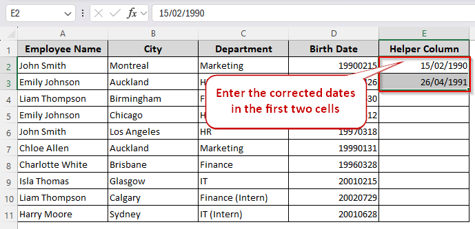 Manually Converting Digits into Dates with Flash Fill