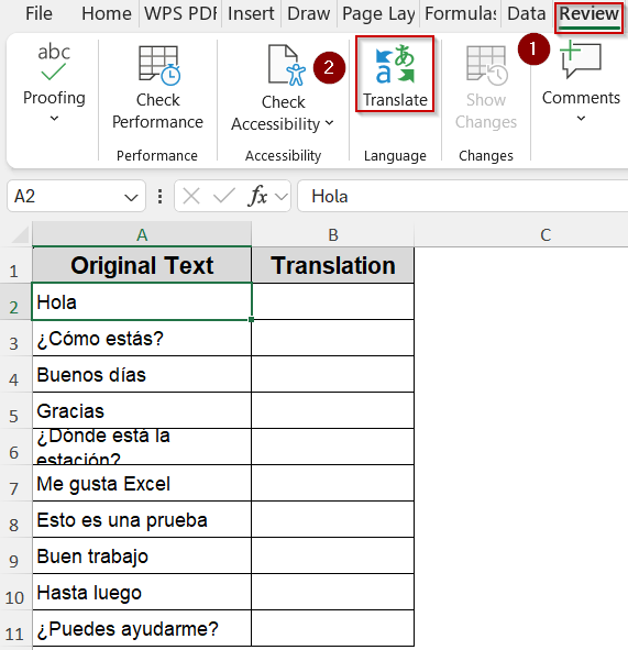 Utilize the Built-In Translate Tool in Excel