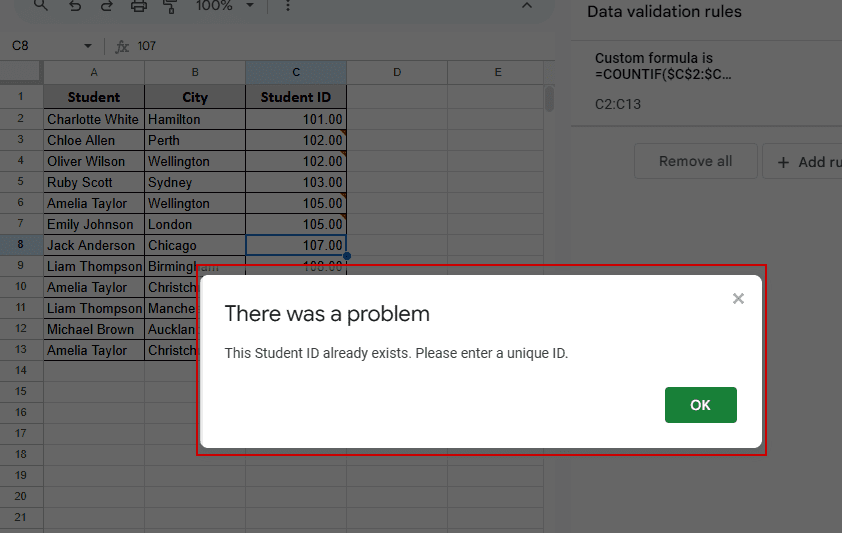 Duplicate Entry Validation