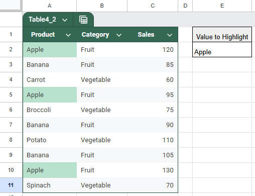 Highlight Matching Cells with Conditional Formatting