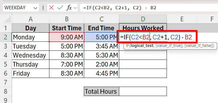 Use Conditional Formula to Calculate Total Hours In Overnight Shifts