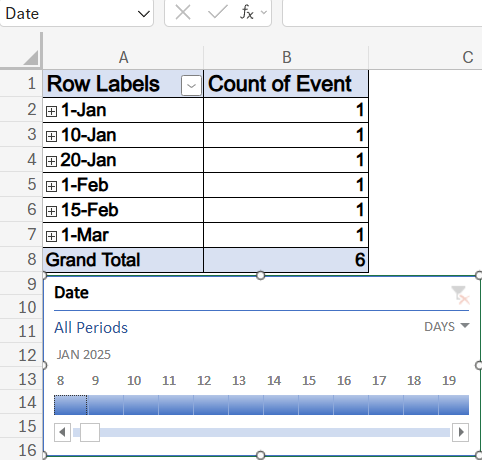 Track Events Interactively via PivotTable Timeline