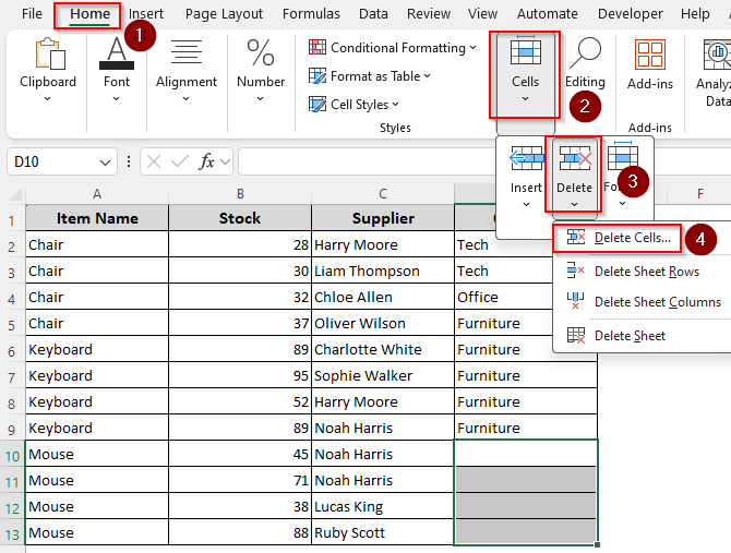 Using the Sort Feature to Delete Blank Cells and Rearrange Data