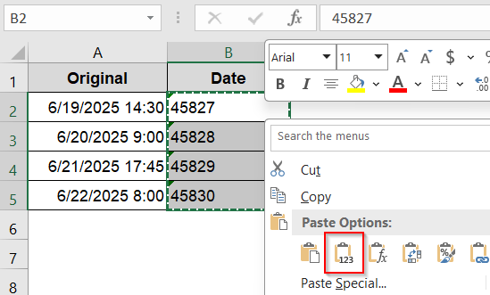 Extract Only the Date from a Date-Time Values