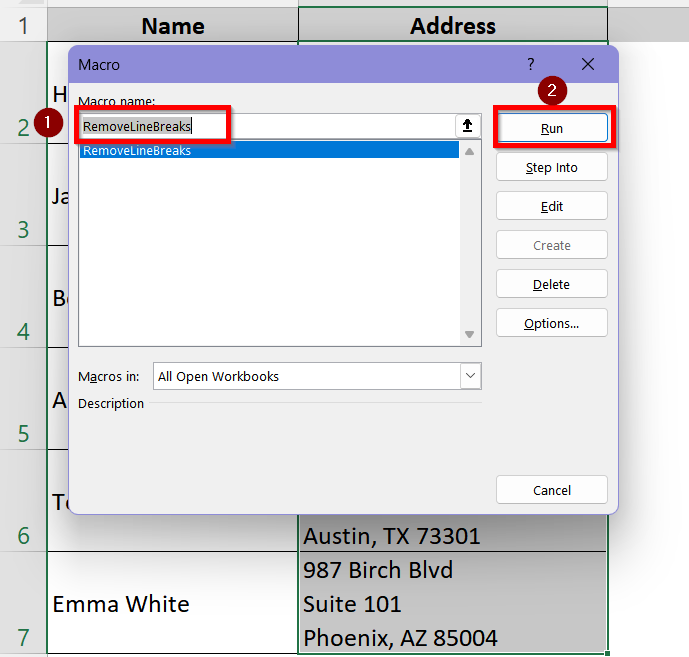 Insert VBA Macro to Remove Line Breaks in Excel