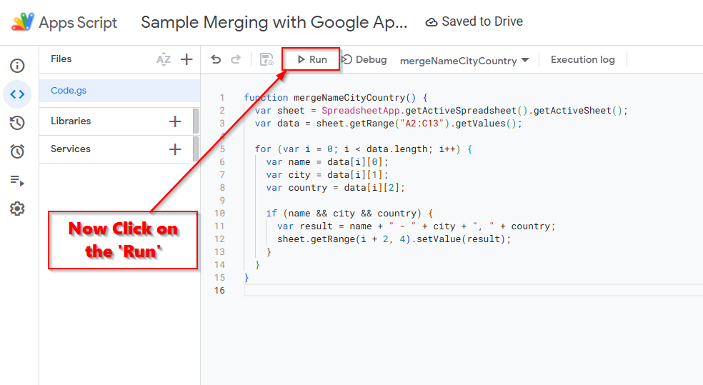 Merge Cells Using Google Apps Script