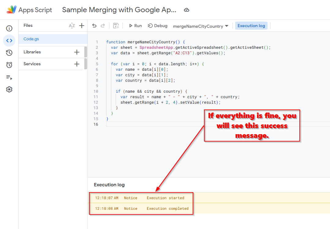 Merge Cells Using Google Apps Script