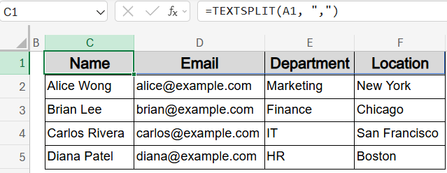 Utilize the TEXTSPLIT Function (Excel 365/2021)