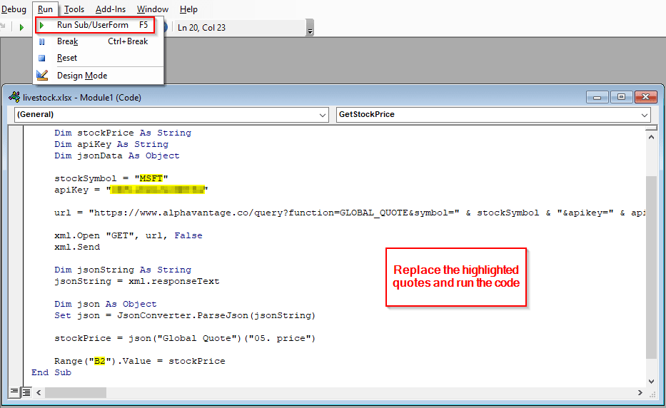 Using VBA and the Alpha Vantage API