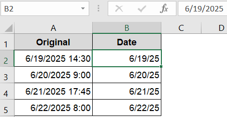 Extract Only the Date from a Date-Time Values