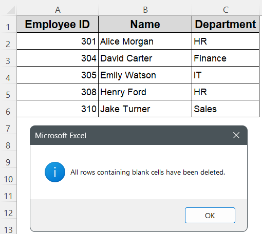 Clean Rows That Contain Any Blank Cells with VBA