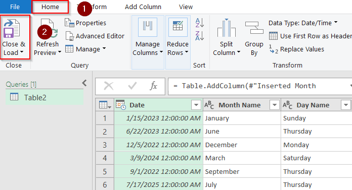 Extract Month and Day Using Power Query