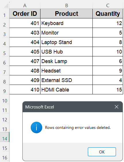 Delete Rows with Error Values Using VBA