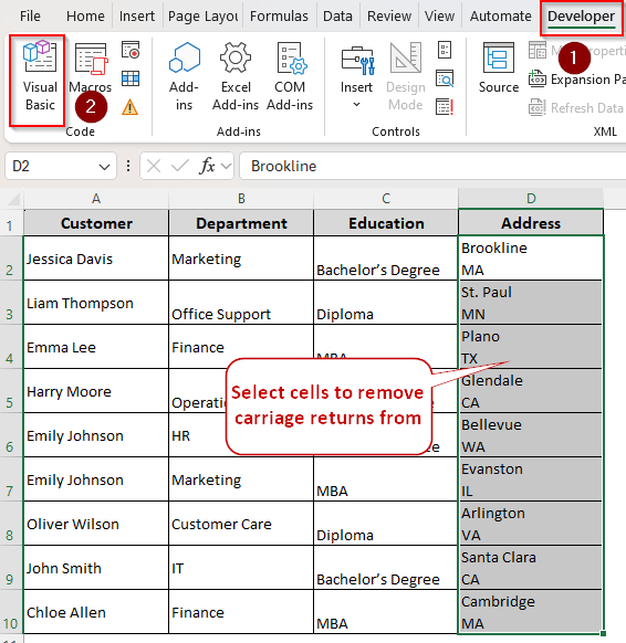 Customizing a VBA Macro to Eliminate Carriage Returns