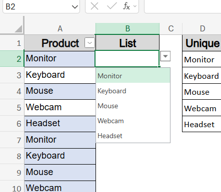 Use UNIQUE Function for a Dynamic List Without Duplicates (Excel 365/2021)