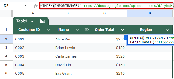 Combine Data with IMPORTRANGE and INDEX-MATCH