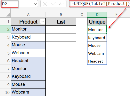 Apply UNIQUE Spill Formulas (Excel 365/2021)