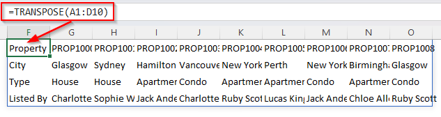 Using the TRANSPOSE Function to Flip Table Rows and Columns
