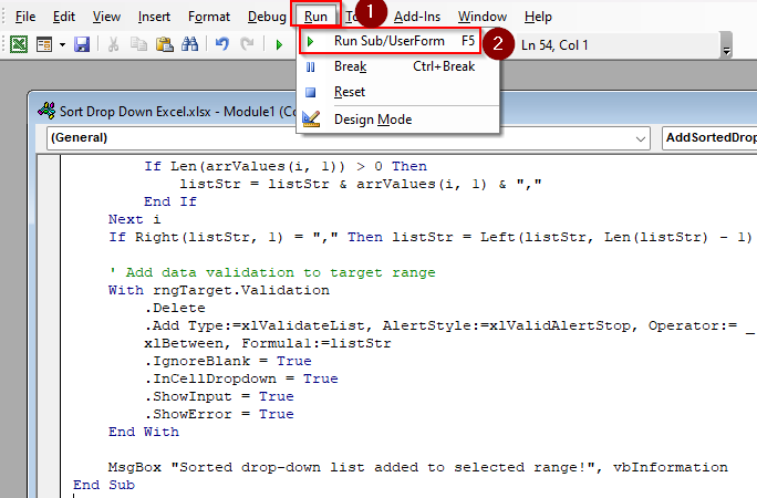 Sort Drop Down with Custom VBA Macro