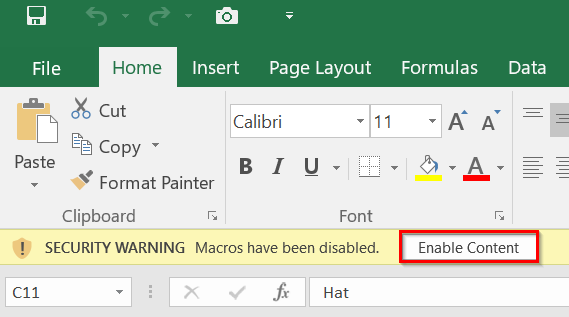Enable Content from the Security Warning