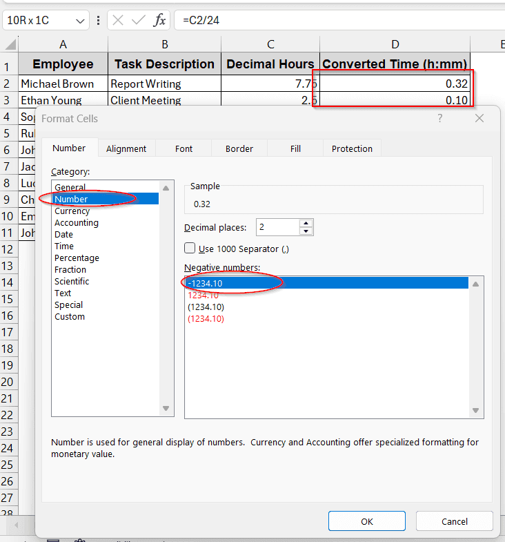 Divide Decimal Time by 24