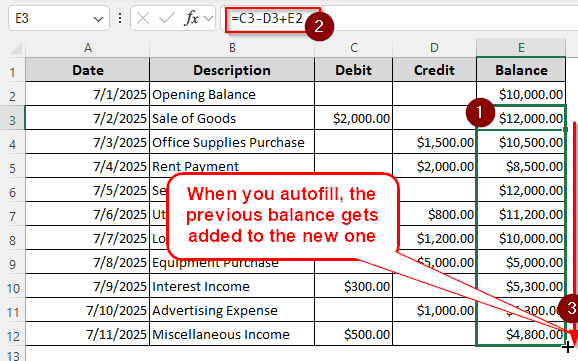 Using Mathematical Expressions to Calculate Debit/Credit