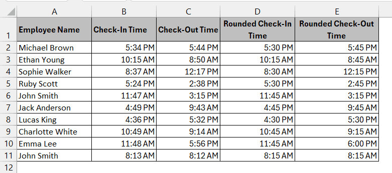 Rounding Time to Nearest 15 Minutes Using MROUND Function