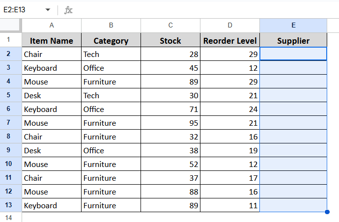 Creating a Drop-down List with a Direct Range Reference