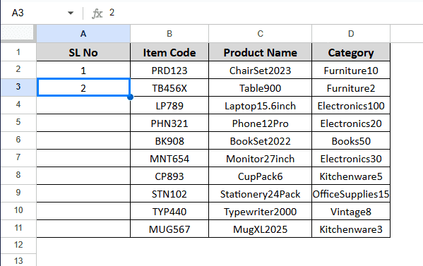 Add Serial Number Using the Fill Handle