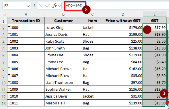 Calculating GST from the Price Excluding GST