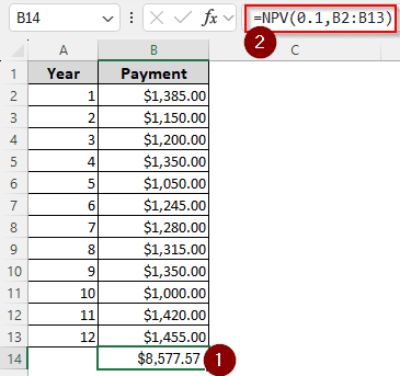 Calculating Present Value with Different Payments Using NPV