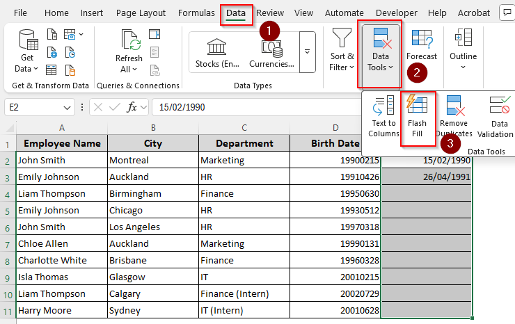 Manually Converting Digits into Dates with Flash Fill