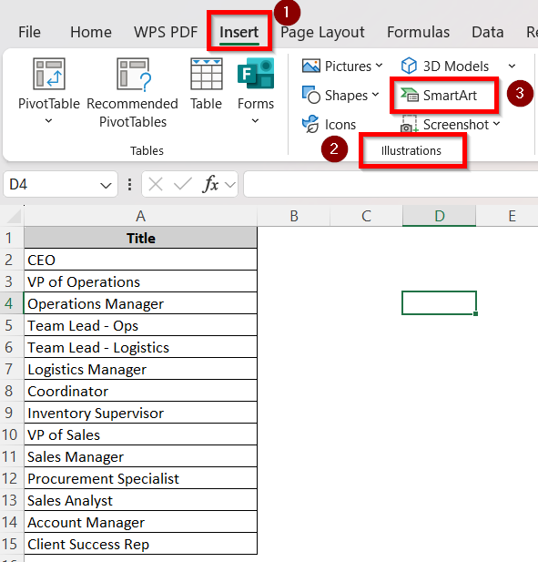 Utilize SmartArt Feature to Create an Organizational Chart from a List