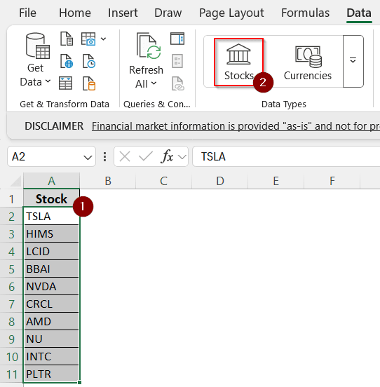 Using the Excel Data Conversion