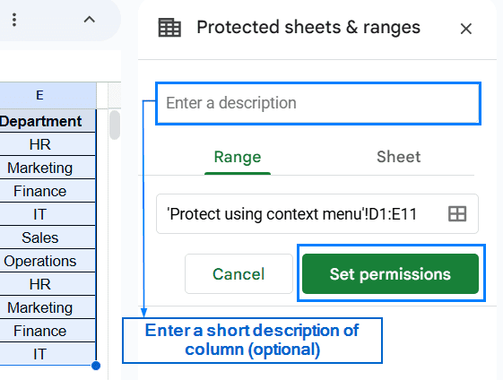 Protect Columns Using the Main Menu