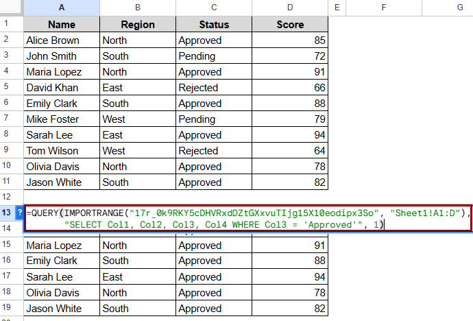 Using QUERY with IMPORTRANGE for Conditional Import