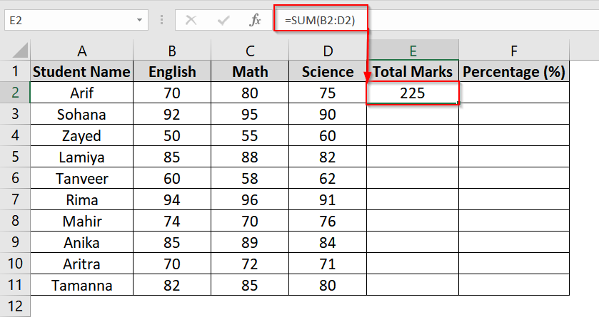 Using Sum & Percentage Formulas to Calculate Percentage in Excel