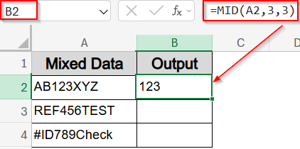 Extract Numbers from Specific Positions Using MID Function