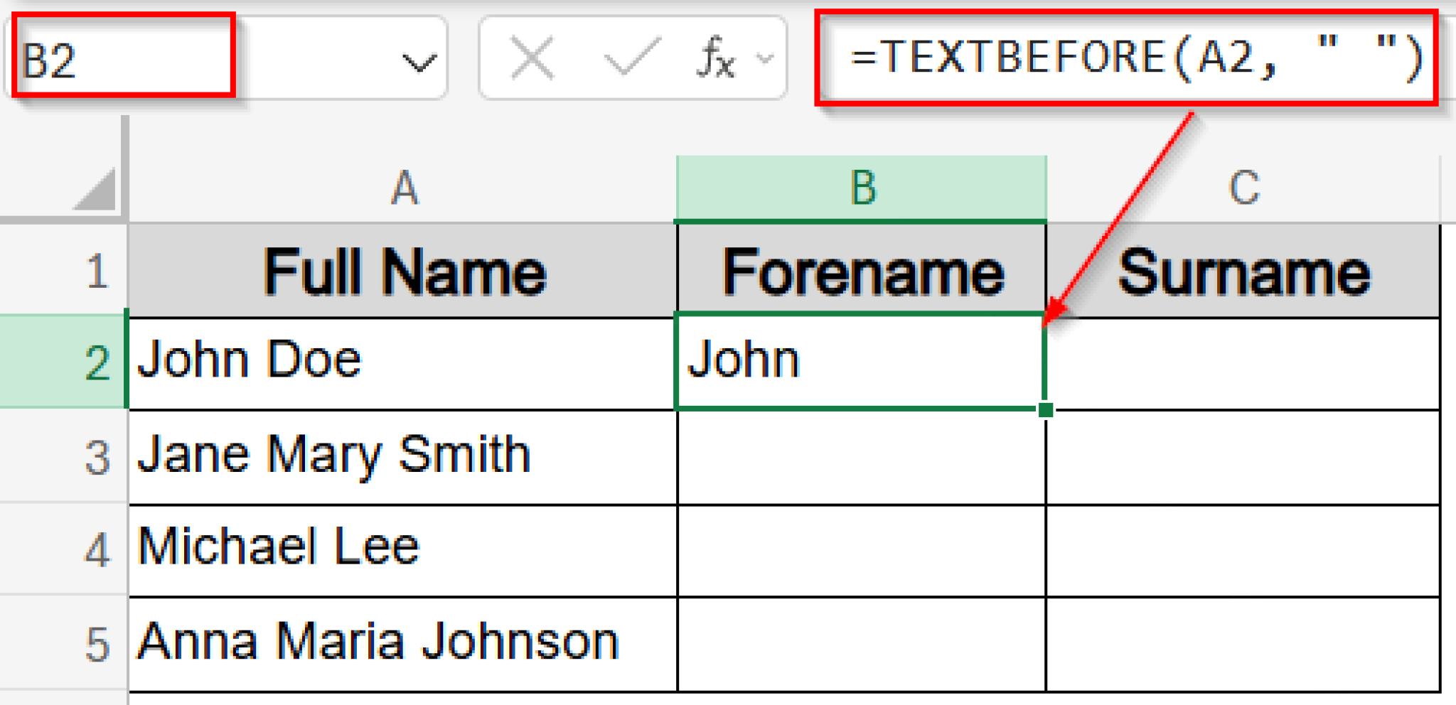 Separate First and Last Names with Space in Excel Formula - Excel Insider