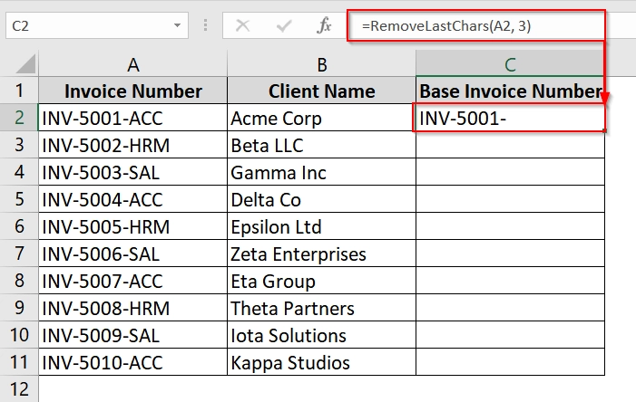 Create a User-Defined Function (UDF) with VBA To Remove Last Three Characters